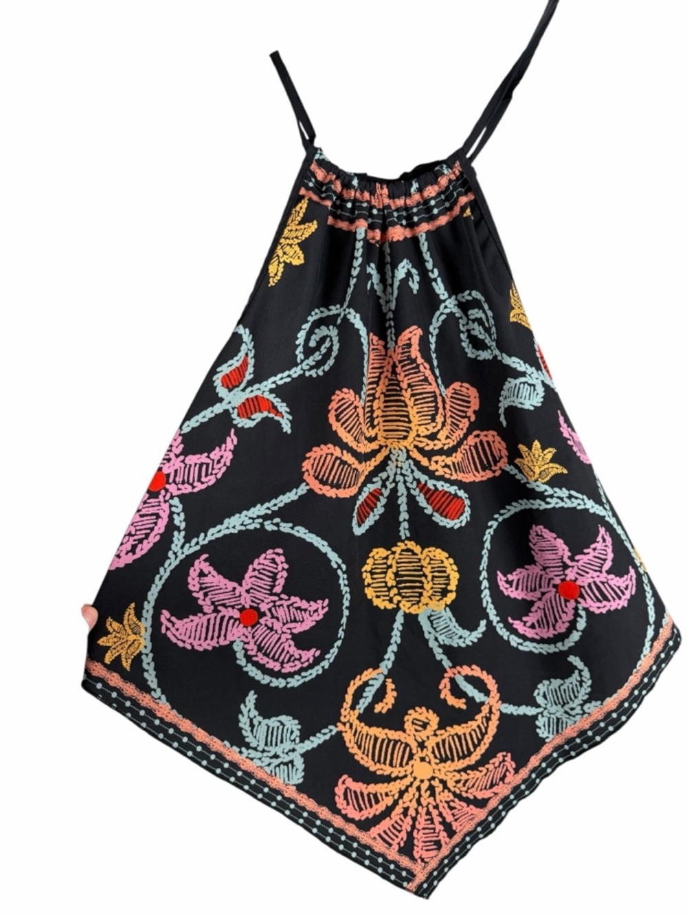 SHEIN Curve Black Multicolor Floral Handkerchief Halter Top 0XL